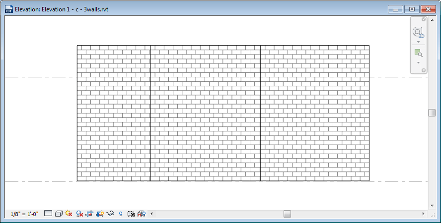 elevation with three walls at varying distances from the viewer, all linework the same