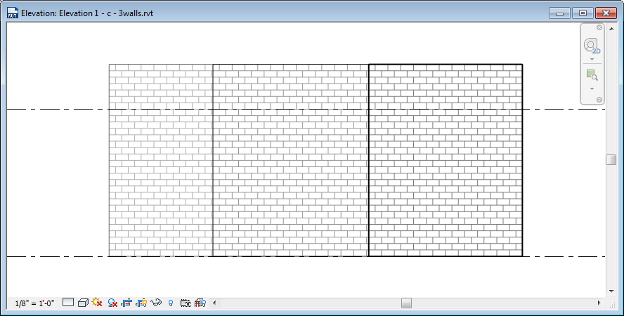 elevation with three walls at varying distances from the viewer, varying linework based on distance from viewer