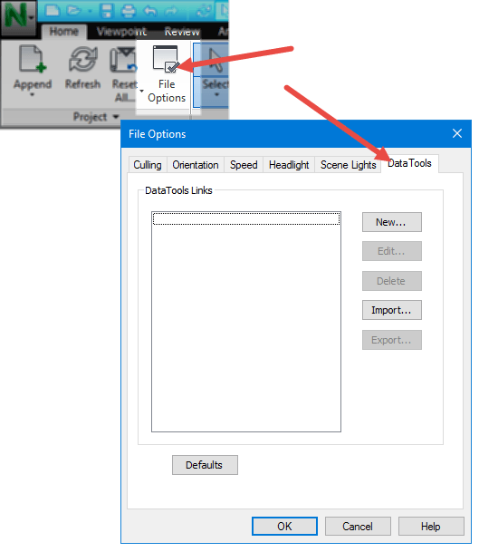 The File Options DataTools tab