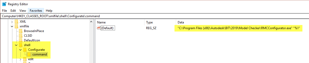 Registry window with new XML Configurate command